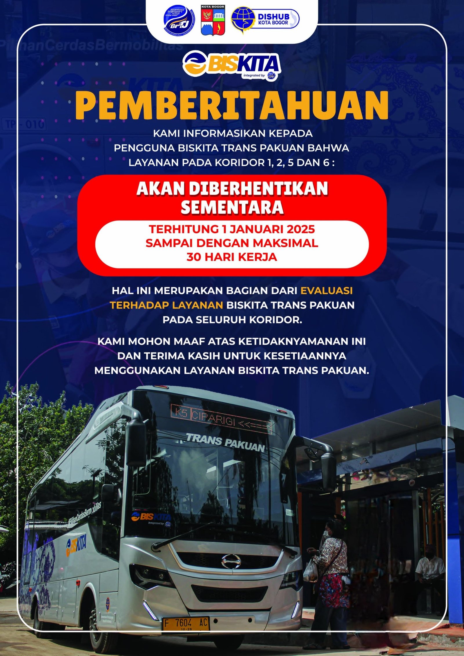 Operasional Biskita Trans Pakuan Dihentikan Sementara Hingga 30 Hari