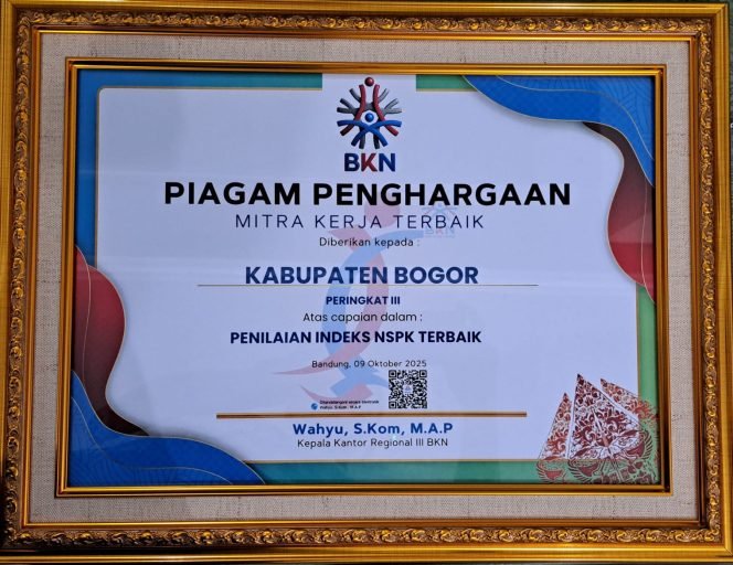 
					Istimewa! BKPSDM Bogor Raih Peringkat 3 Indeks NSPK se-Jawa Barat